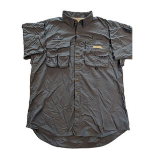 Men's Hook & Tackle Blue Casual Button Down Shirt XL Multi Pockets Vents